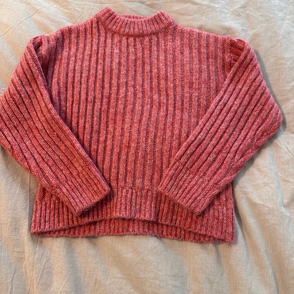 Zara Pink Crew Neck Sweater Chunky Knit